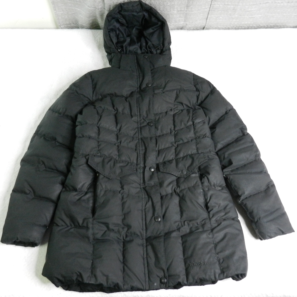 LL Bean Jacket Womens XS Black Down Trench Pertex Classic Downtek Waterproof - Picture 2 of 16